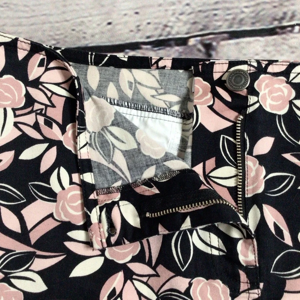 Ann Taylor LOFT Petites Stretch Twill Black & Blush Pink Mini Skirt 8P